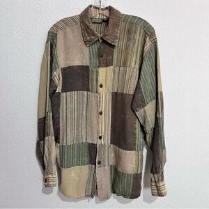 Lakhay's Collection Green Cotton Handmade Made in Napal Patch Button Front Shirt